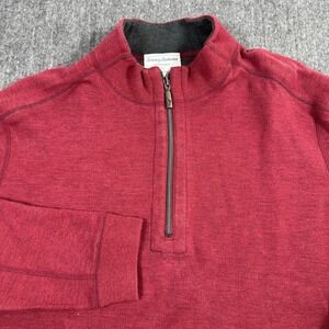 Tommy Bahama Mens XL Reversible Quarter Zip Pullover Red Gray Sweatshirt